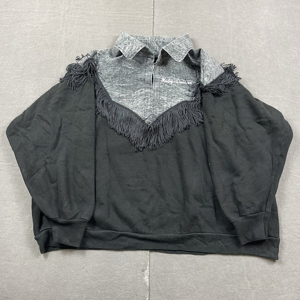 Vintage Harley Davidson Sweatshirt Womens Medium‎ Fringe Blank Gray Crewneck